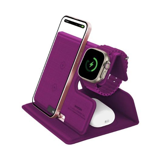MICRODIA CHARGINGStation Folio 18W 3-in-1 Foldable Wireless Charging Station – Purple (52119) $49.99