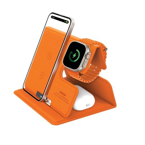 MICRODIA CHARGINGStation Folio 18W 3-in-1 Foldable Wireless Charging Station – Orange (52019) $49.99